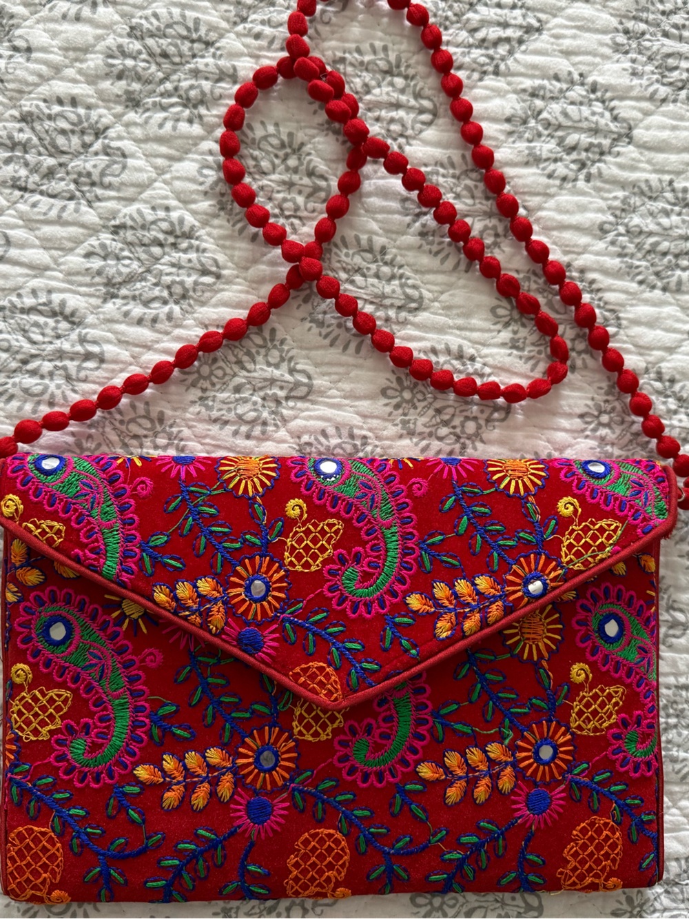 Indian Red Embroidered Floral Crossbody Bag